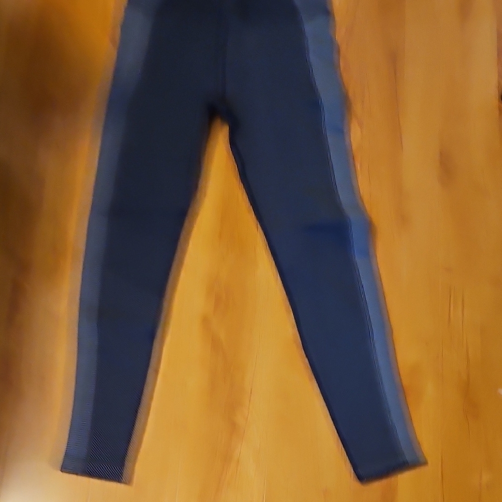Navy Blue Leggings with Side Stripes